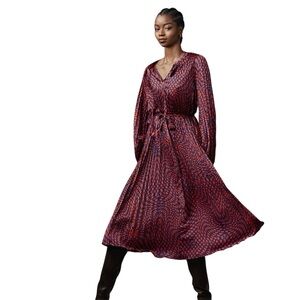 Scoop Blouson Sleeve Belted Midi Dress